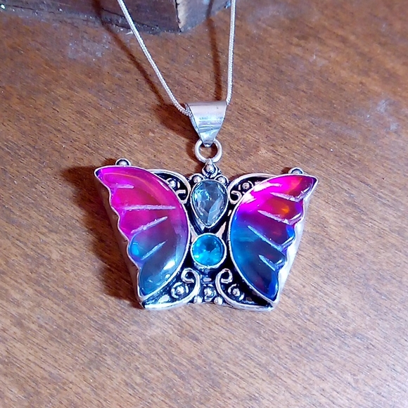 Hand Crafted Jewelry - Bi-colored tourmaline Butterfly pendant necklace
